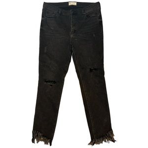 Free People Black Distressed Crop Jeans